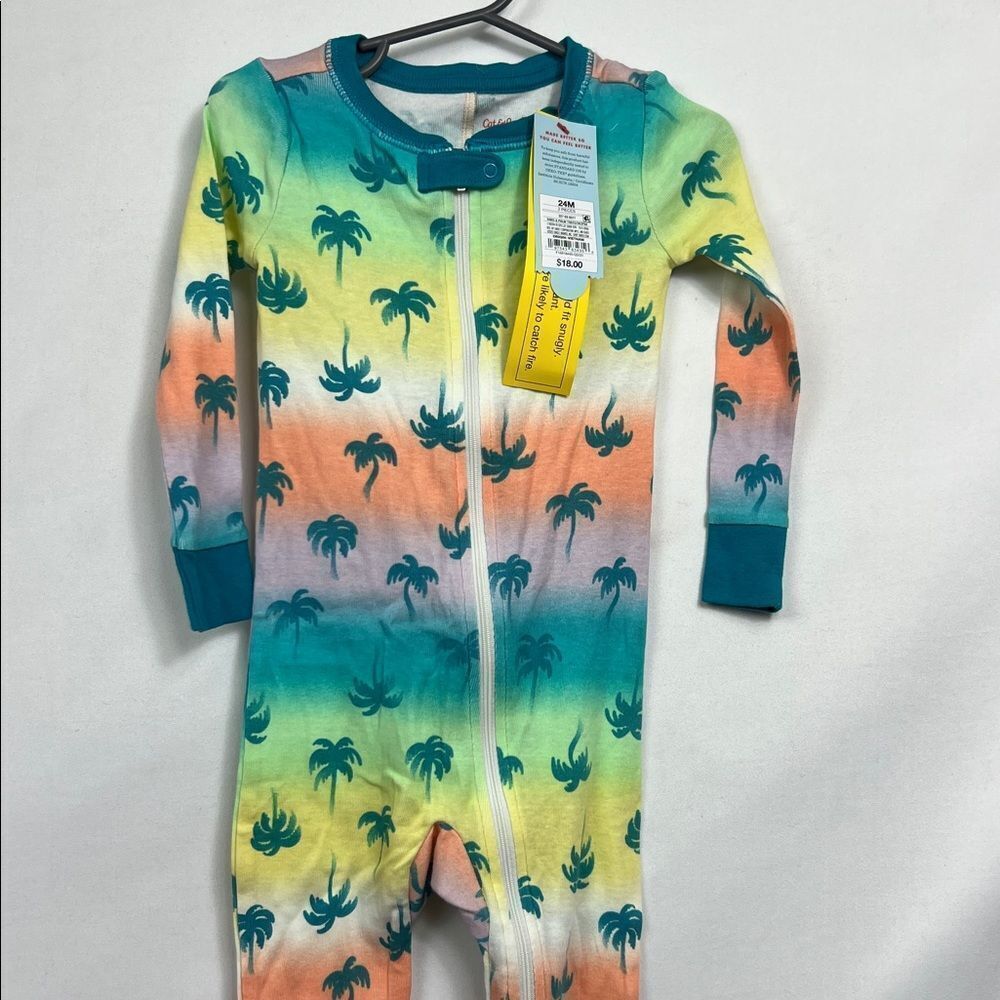 Cat & Jack palm tree one piece cotton Pajamas zip up size 24 months New - Picture 2 of 12